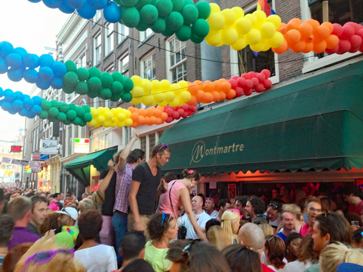 Pride celebration outside café Montmartre